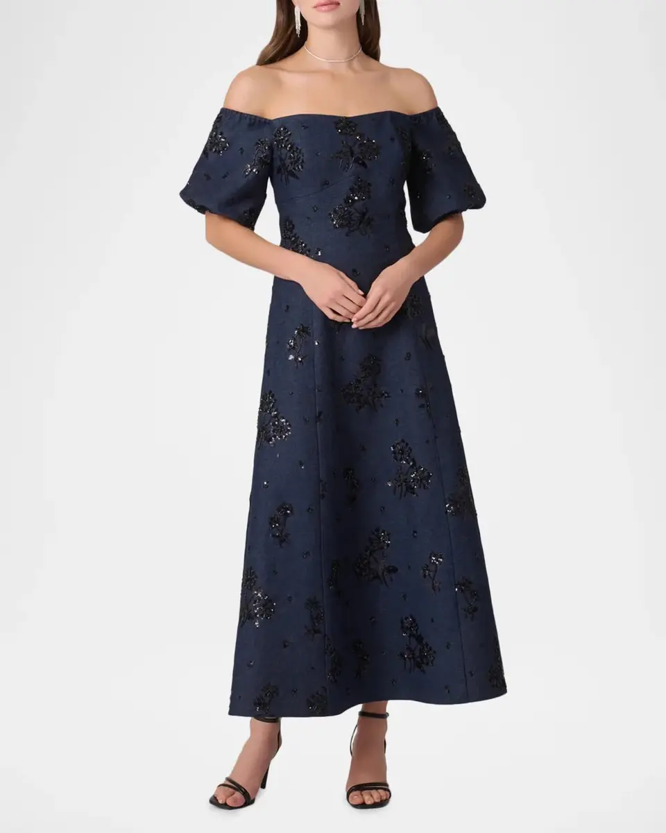 Shoshanna Mona Sequined Denim Off-the-Shoulder Dress | Thumbnail 2 Shoshanna Mona Sequined Denim Off-the-Shoulder Dress | Thumbnail 2