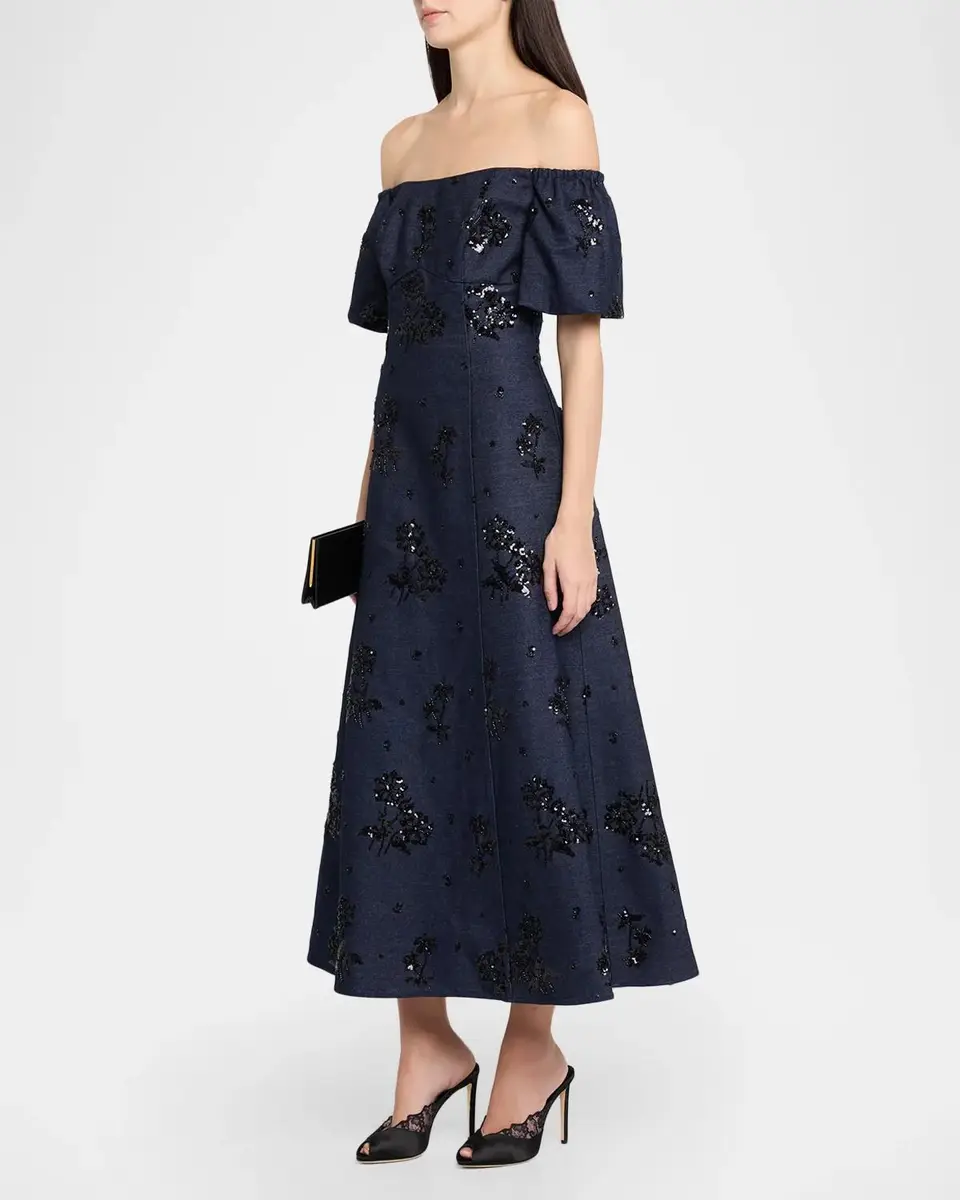 Shoshanna Mona Sequined Denim Off-the-Shoulder Dress | Thumbnail 4 Shoshanna Mona Sequined Denim Off-the-Shoulder Dress | Thumbnail 4