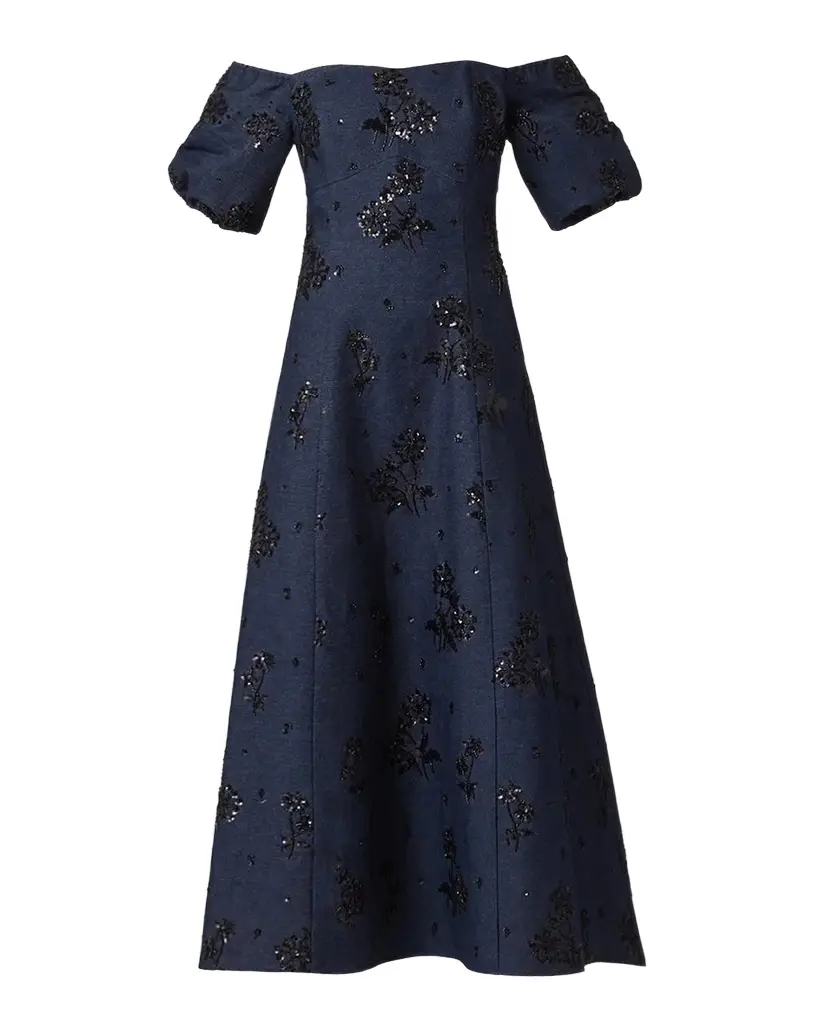 Shoshanna Mona Sequined Denim Off-the-Shoulder Dress