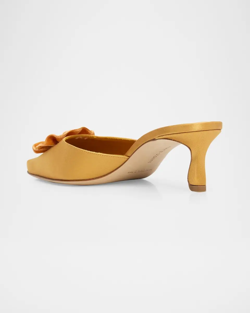 Manolo Blahnik 50mm Caulon Floral Applique Satin Mule Pumps | Thumbnail 4