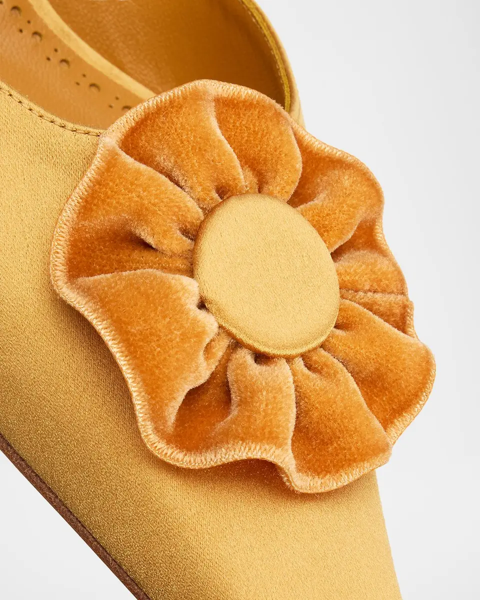 Manolo Blahnik 50mm Caulon Floral Applique Satin Mule Pumps | Thumbnail 5