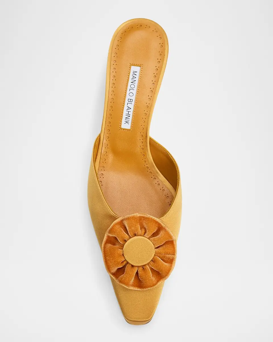 Manolo Blahnik 50mm Caulon Floral Applique Satin Mule Pumps | Thumbnail 6