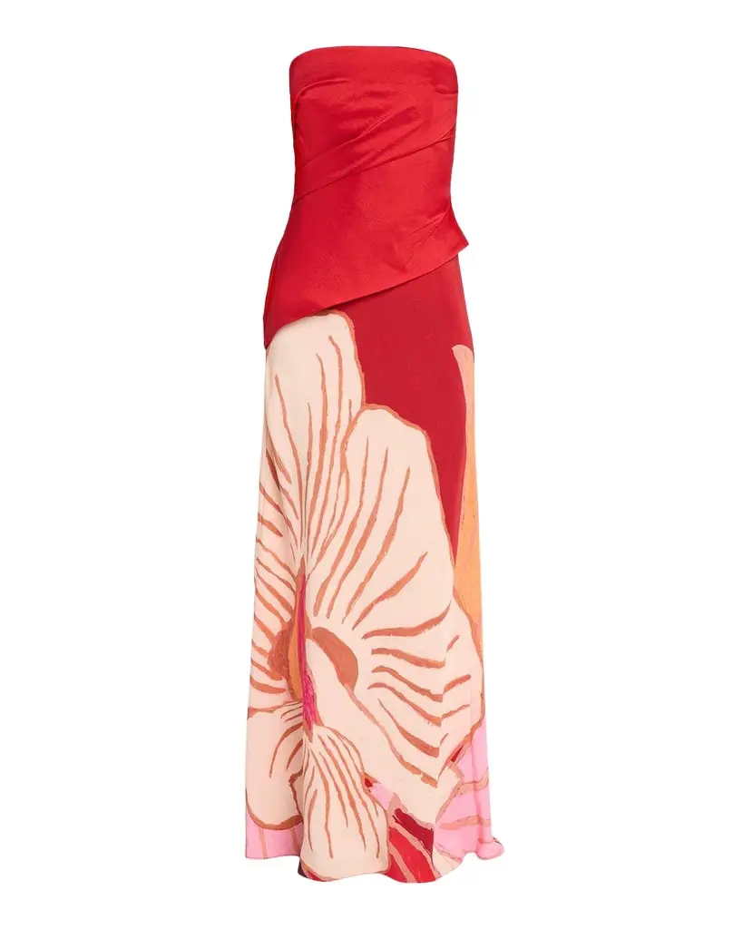 ACLER Femme Fatale Lingle Floral Strapless Maxi Dress