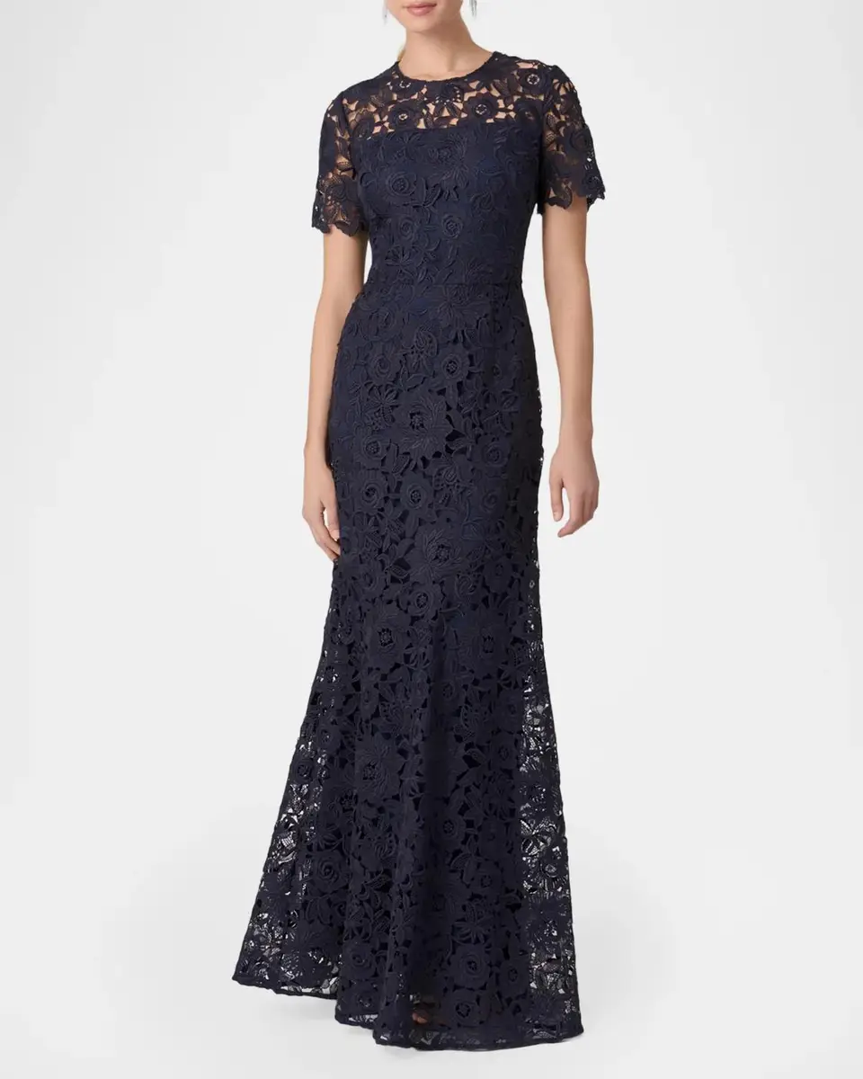 Shoshanna Elie Illusion-Sleeve Lace Gown | Thumbnail 2 Shoshanna Elie Illusion-Sleeve Lace Gown | Thumbnail 2