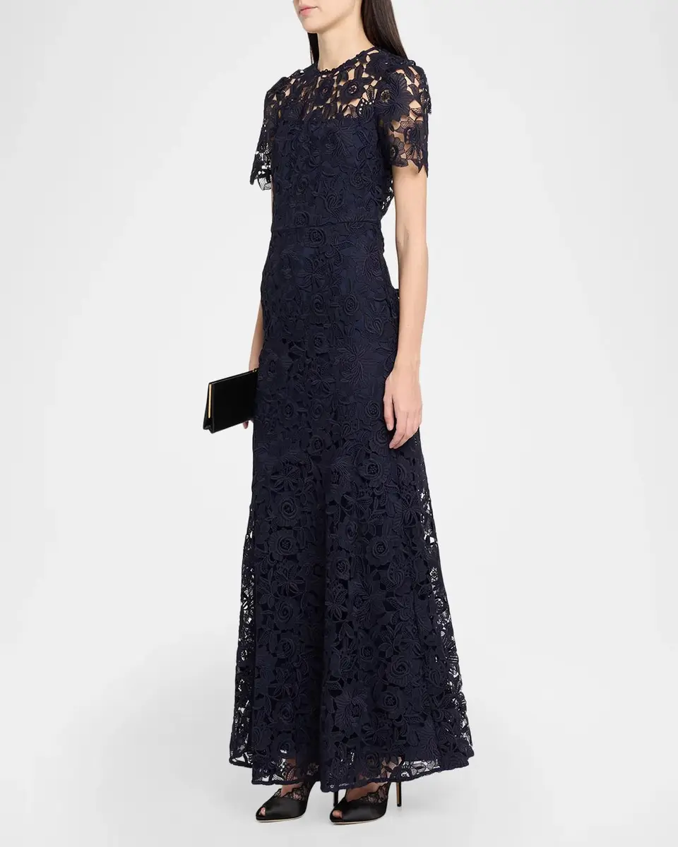 Shoshanna Elie Illusion-Sleeve Lace Gown | Thumbnail 4 Shoshanna Elie Illusion-Sleeve Lace Gown | Thumbnail 4