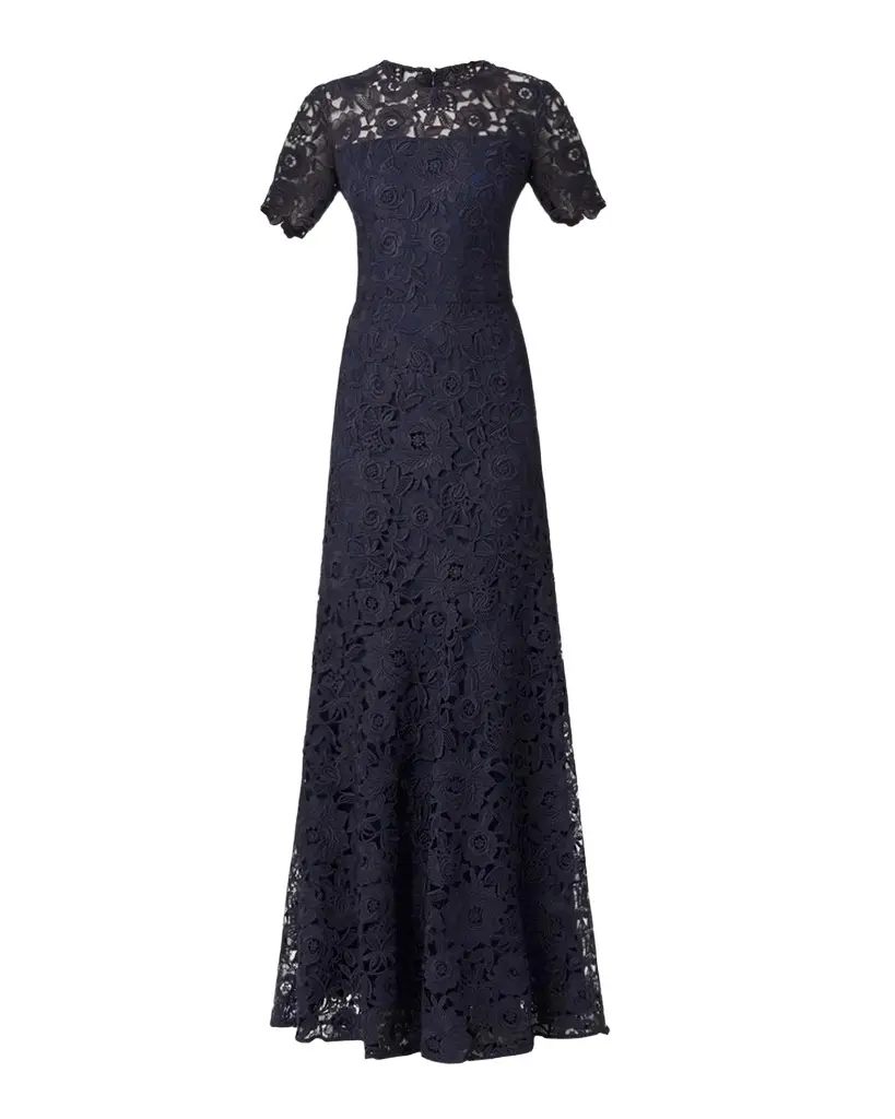 Shoshanna Elie Illusion-Sleeve Lace Gown