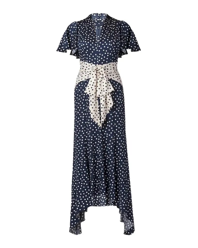 Shoshanna Lane Polka Dot Satin Maxi Dress