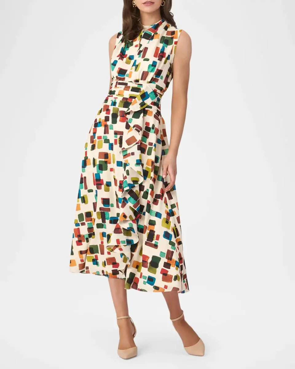 Shoshanna Aria Brushstroke Crepe De Chine Midi Dress | Thumbnail 2 Shoshanna Aria Brushstroke Crepe De Chine Midi Dress | Thumbnail 2