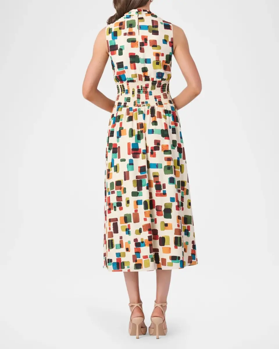 Shoshanna Aria Brushstroke Crepe De Chine Midi Dress | Thumbnail 3 Shoshanna Aria Brushstroke Crepe De Chine Midi Dress | Thumbnail 3