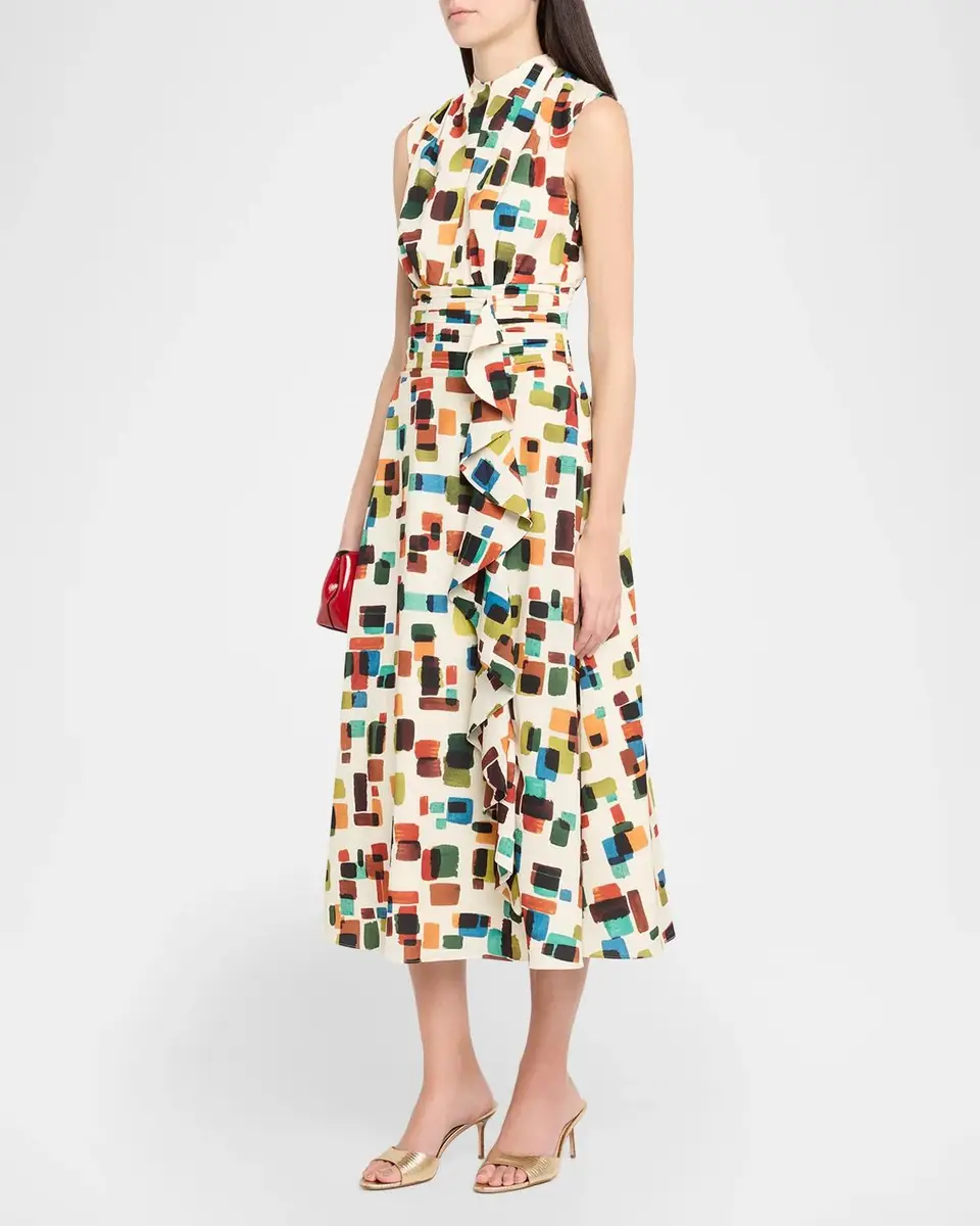 Shoshanna Aria Brushstroke Crepe De Chine Midi Dress | Thumbnail 4 Shoshanna Aria Brushstroke Crepe De Chine Midi Dress | Thumbnail 4