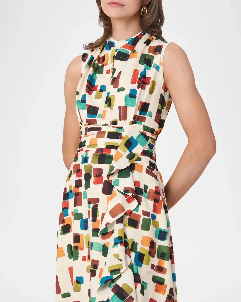 Shoshanna Aria Brushstroke Crepe De Chine Midi Dress | Thumbnail 5 Shoshanna Aria Brushstroke Crepe De Chine Midi Dress | Thumbnail 5