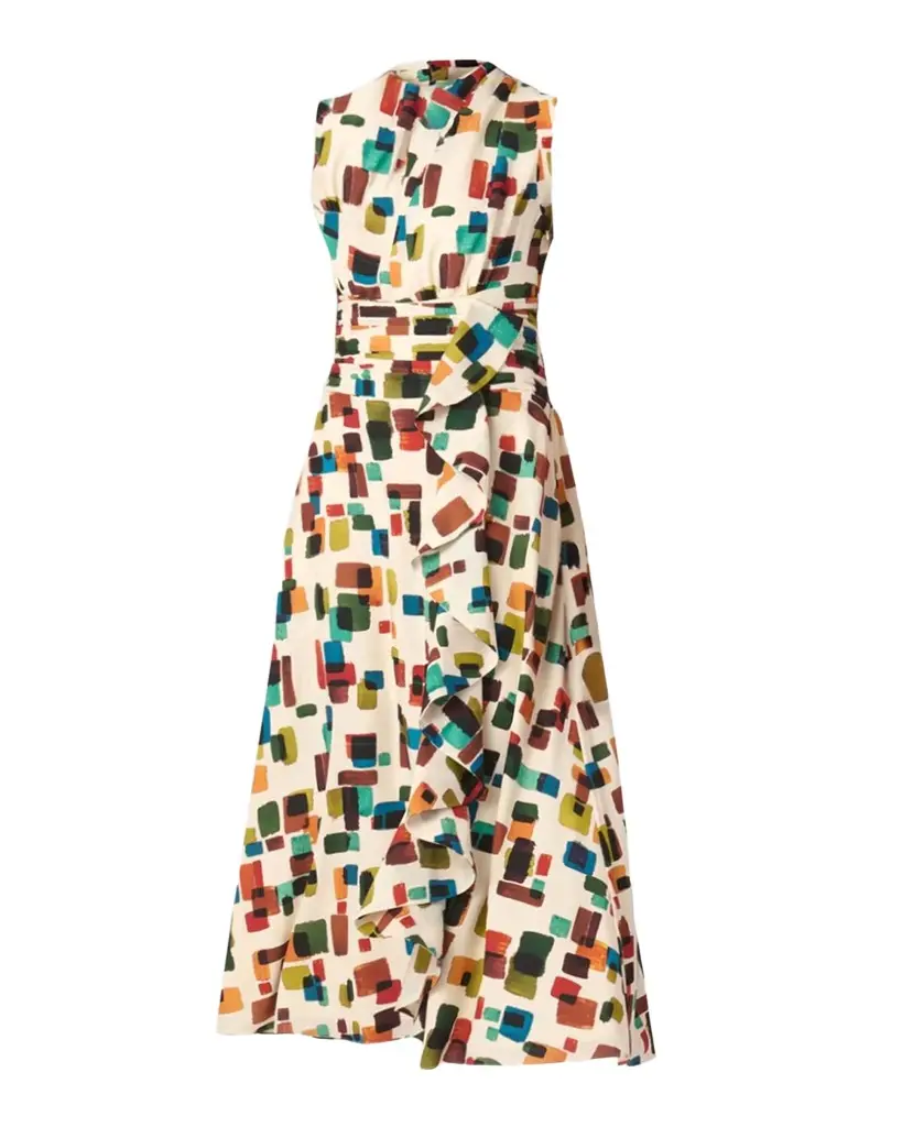 Shoshanna Aria Brushstroke Crepe De Chine Midi Dress