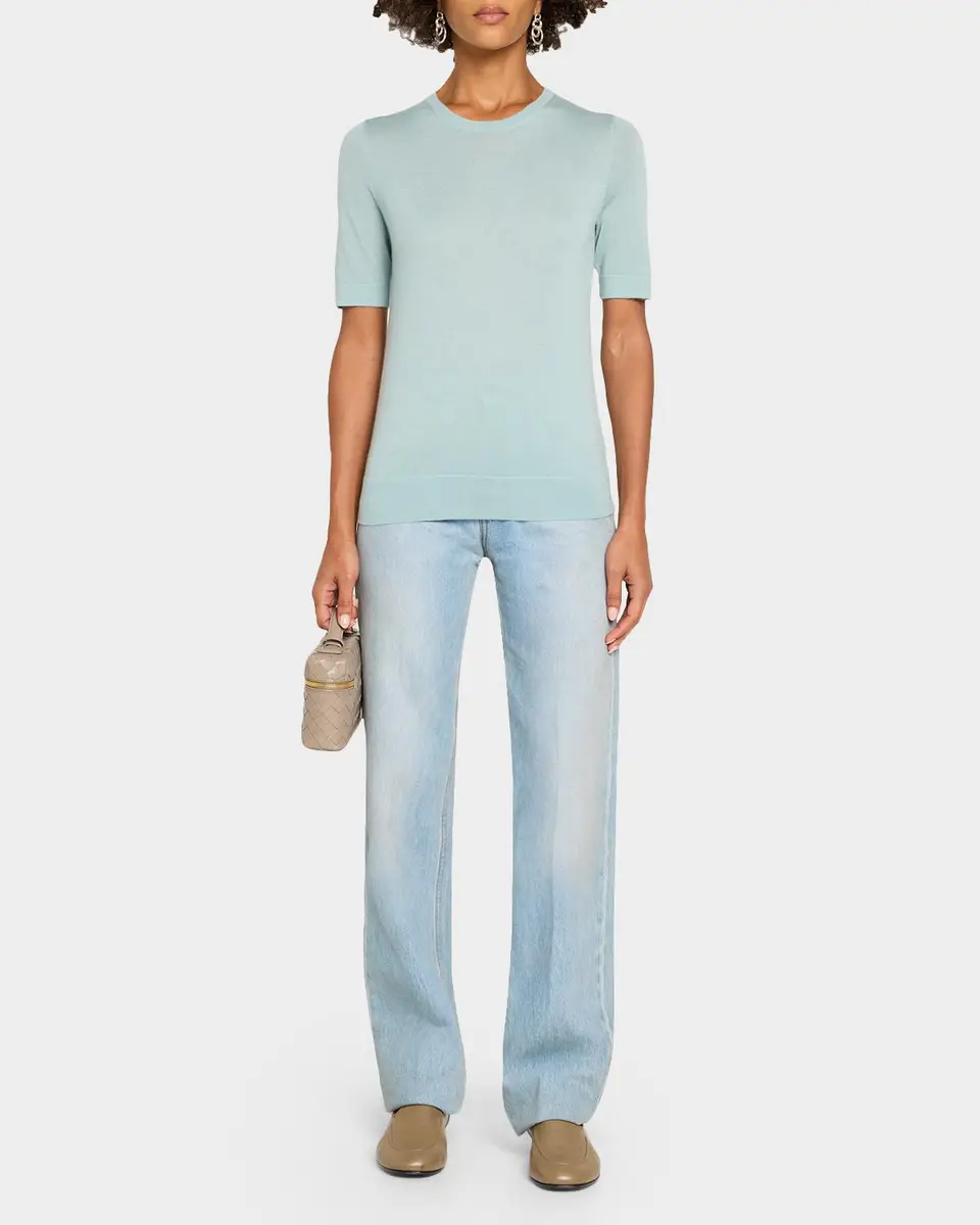 Neiman Marcus Cashmere Collection Superfine Cashmere Short-Sleeve Sweater | Thumbnail 2