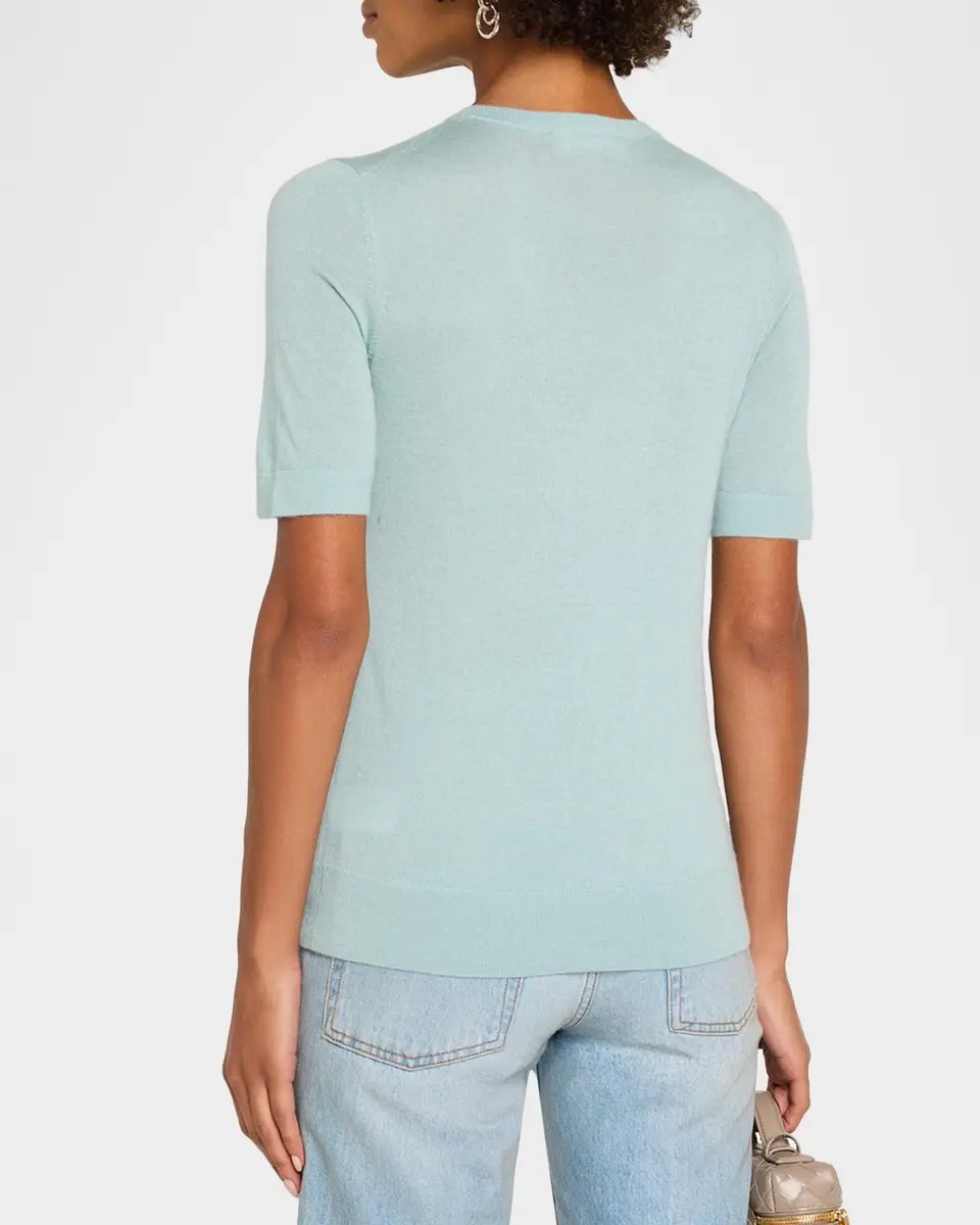 Neiman Marcus Cashmere Collection Superfine Cashmere Short-Sleeve Sweater | Thumbnail 3