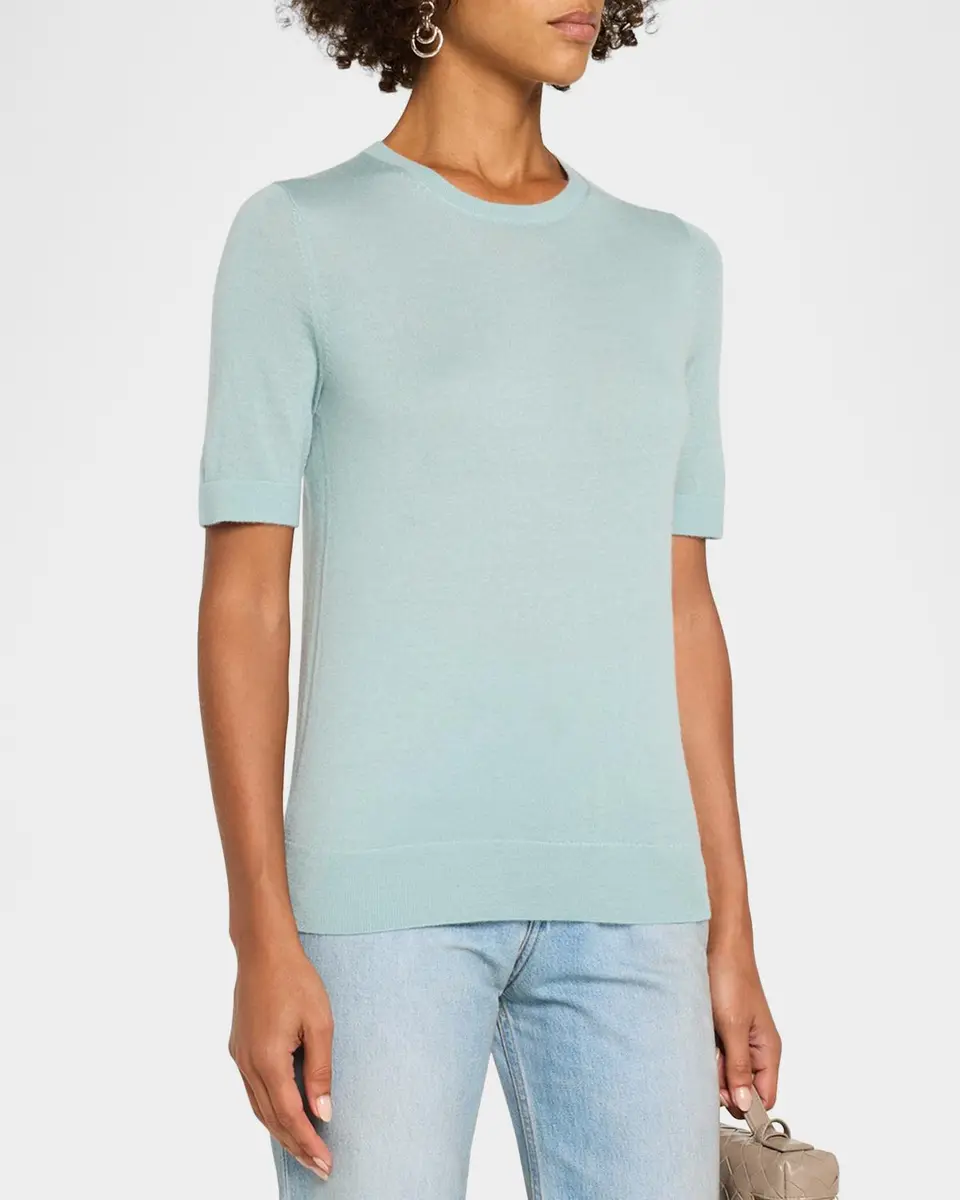 Neiman Marcus Cashmere Collection Superfine Cashmere Short-Sleeve Sweater | Thumbnail 4