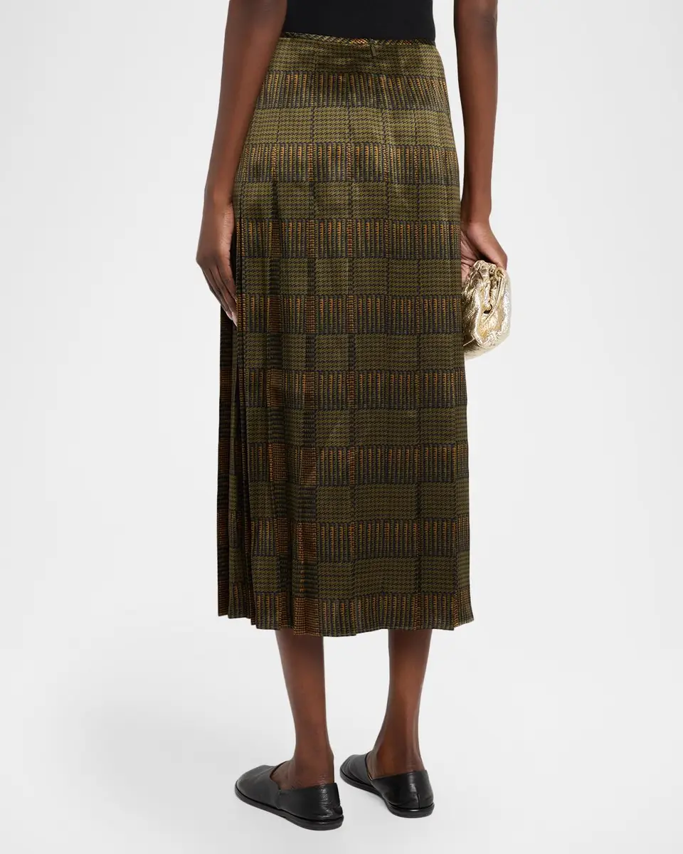 Lafayette 148 New York Pleated Glen Plaid-Print Silk Midi Skirt | Thumbnail 3 Lafayette 148 New York Pleated Glen Plaid-Print Silk Midi Skirt | Thumbnail 3