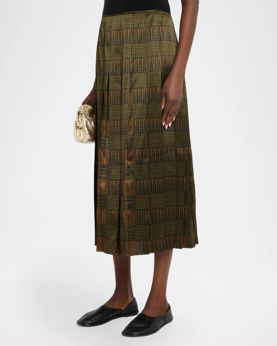 Lafayette 148 New York Pleated Glen Plaid-Print Silk Midi Skirt | Thumbnail 4 Lafayette 148 New York Pleated Glen Plaid-Print Silk Midi Skirt | Thumbnail 4