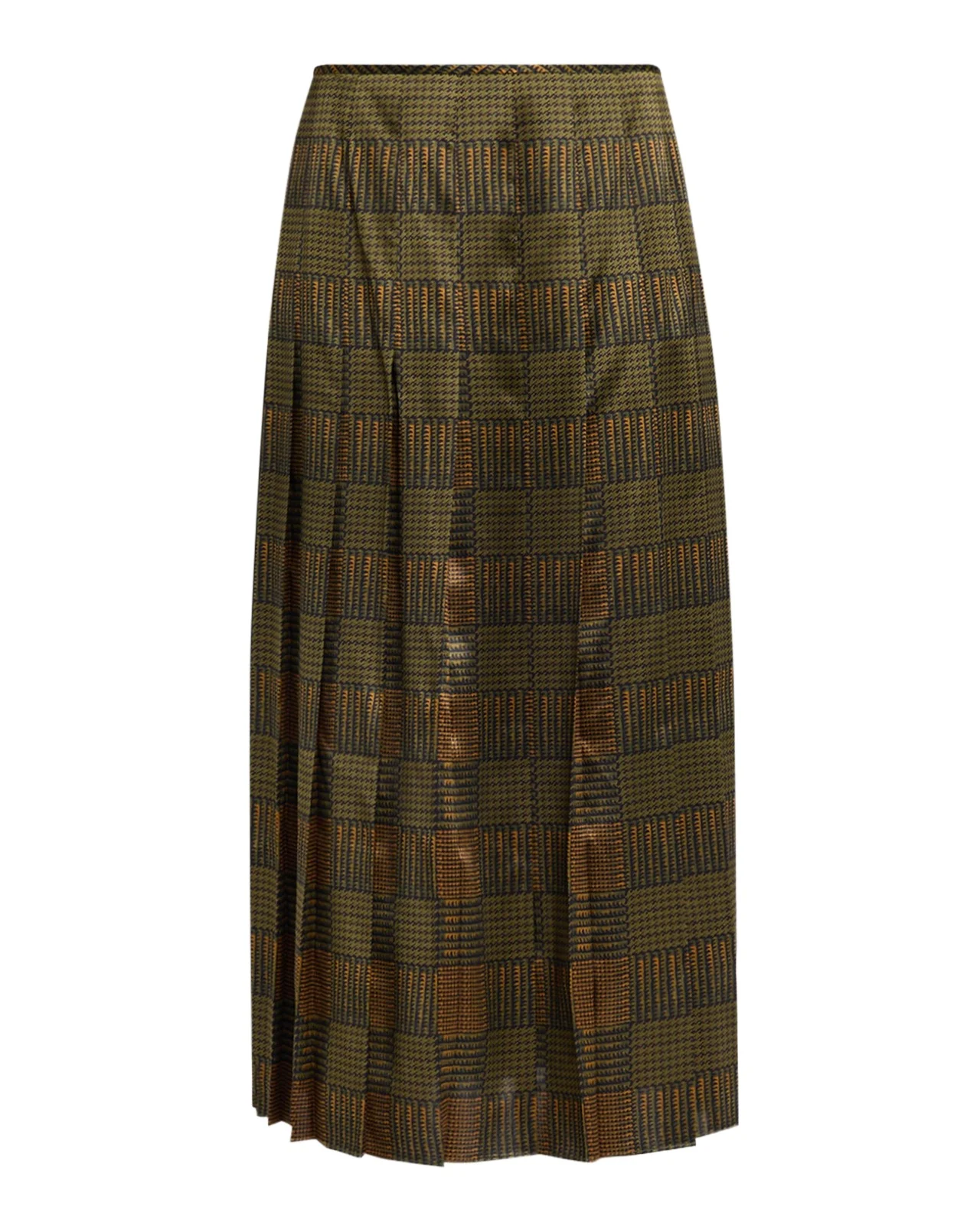 Lafayette 148 New York Pleated Glen Plaid-Print Silk Midi Skirt