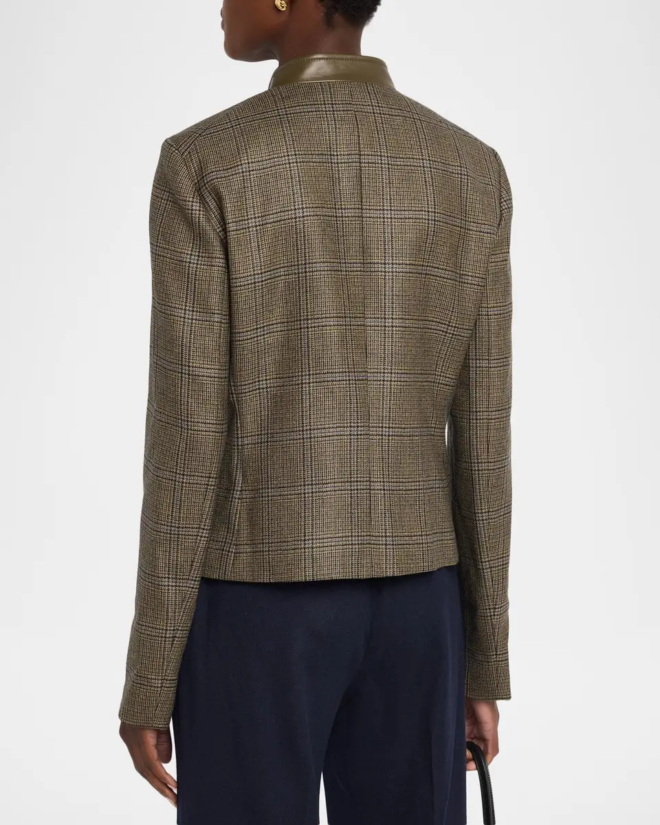 Lafayette 148 New York Leather-Trim Glen Check Jacket | Thumbnail 3 Lafayette 148 New York Leather-Trim Glen Check Jacket | Thumbnail 3