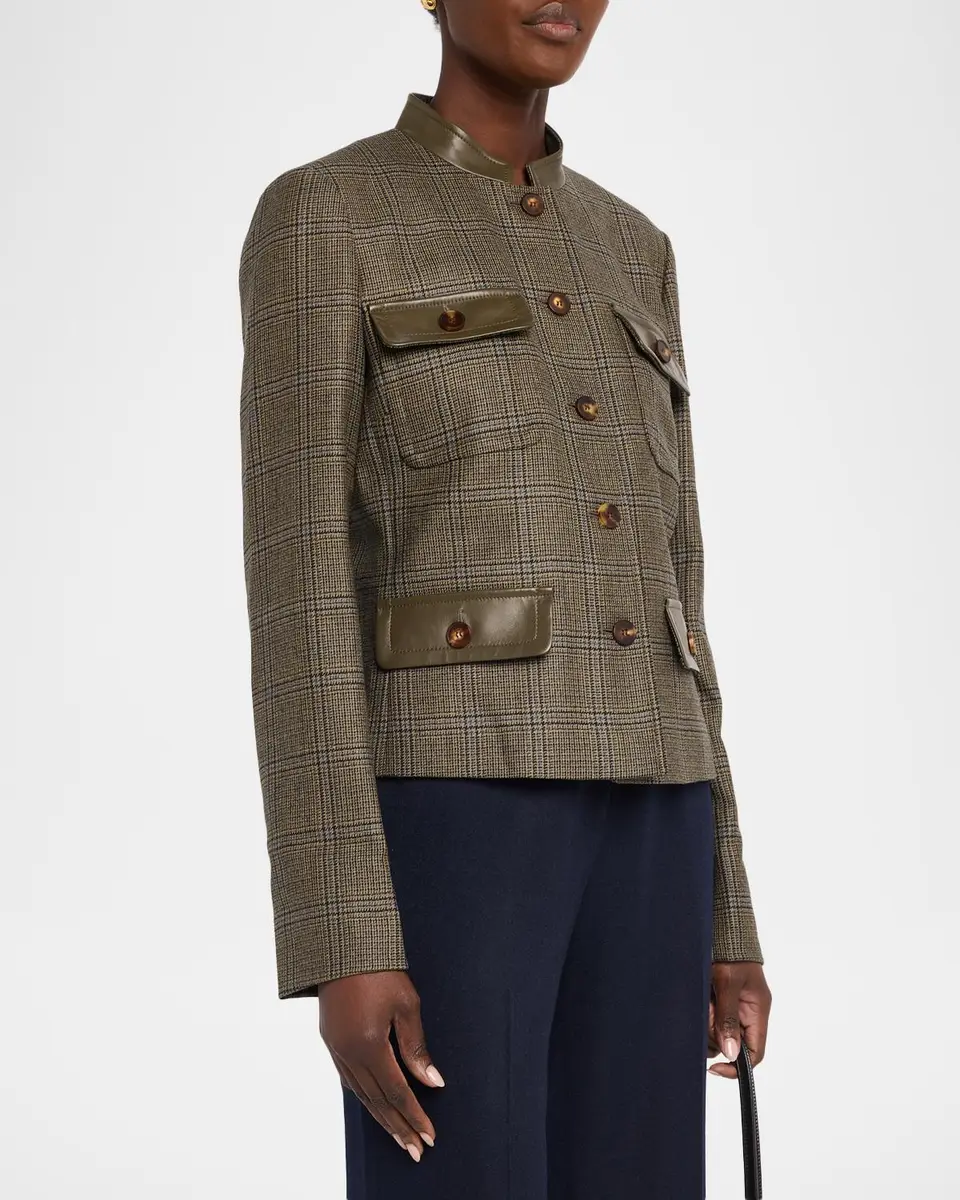 Lafayette 148 New York Leather-Trim Glen Check Jacket | Thumbnail 4 Lafayette 148 New York Leather-Trim Glen Check Jacket | Thumbnail 4