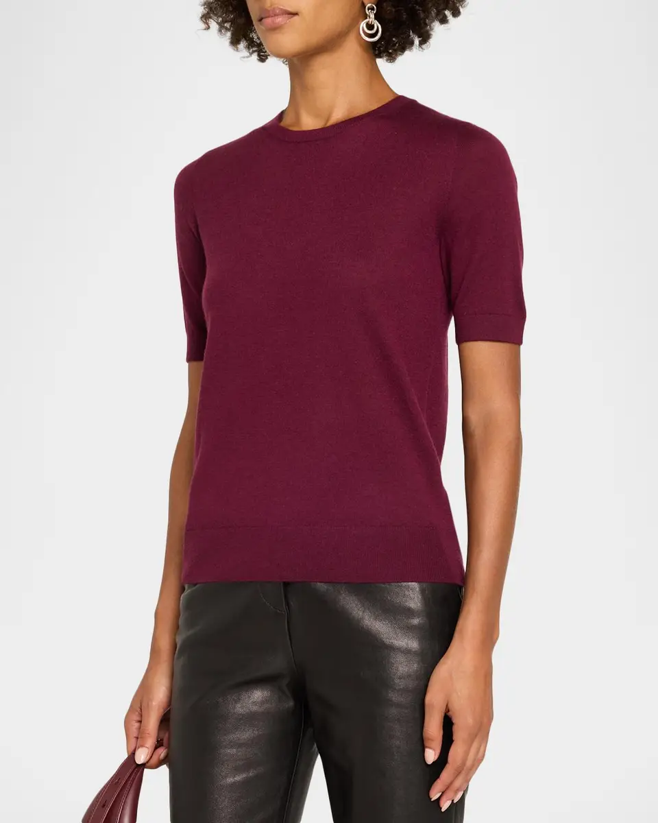 Neiman Marcus Cashmere Collection Superfine Cashmere Short-Sleeve Sweater | Thumbnail 4 Neiman Marcus Cashmere Collection Superfine Cashmere Short-Sleeve Sweater | Thumbnail 4