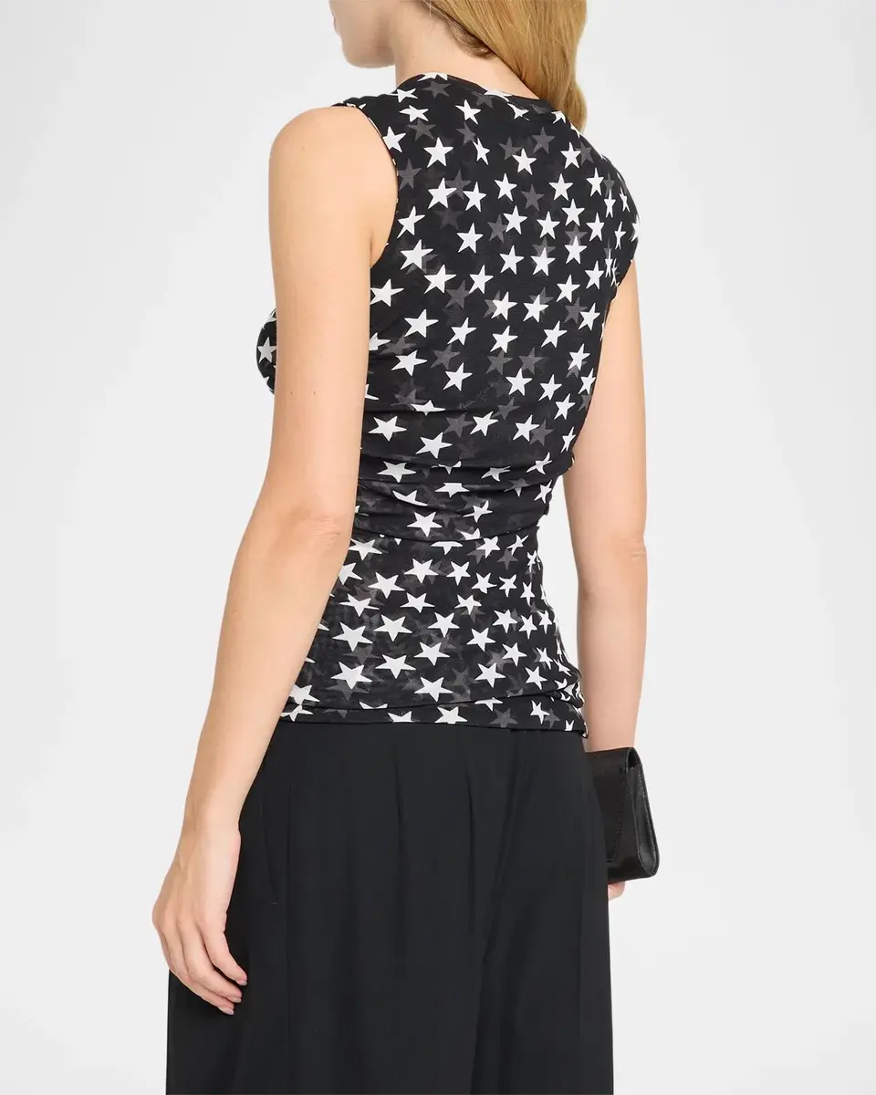 Stella McCartney Sleeveless Star-Print Ruched Mesh Top | Thumbnail 3 Stella McCartney Sleeveless Star-Print Ruched Mesh Top | Thumbnail 3
