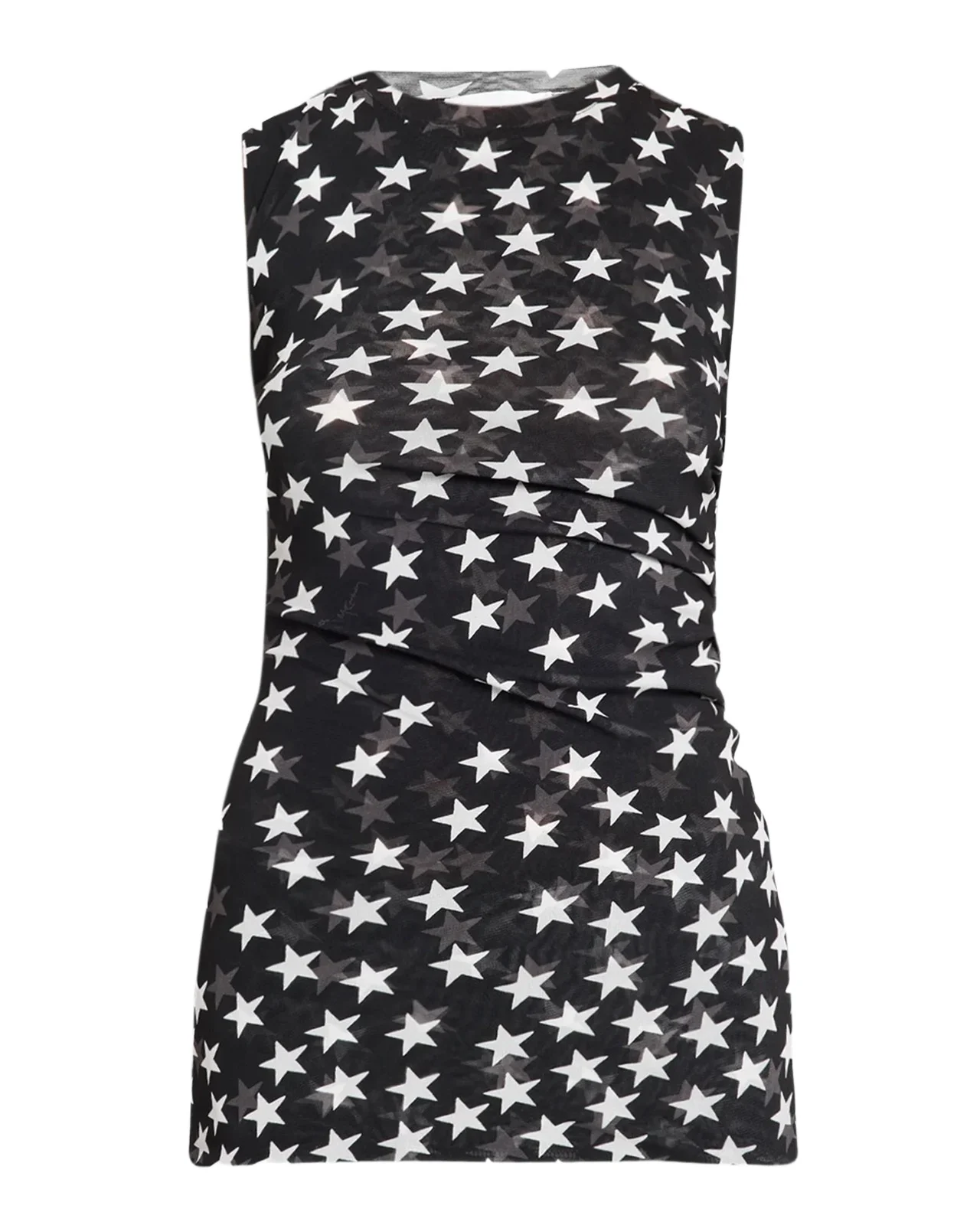 Stella McCartney Sleeveless Star-Print Ruched Mesh Top