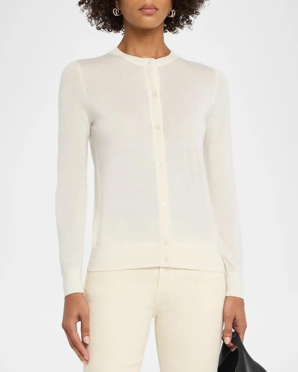 Neiman Marcus Cashmere Collection Superfine Cashmere Crewneck Cardigan | Thumbnail 4