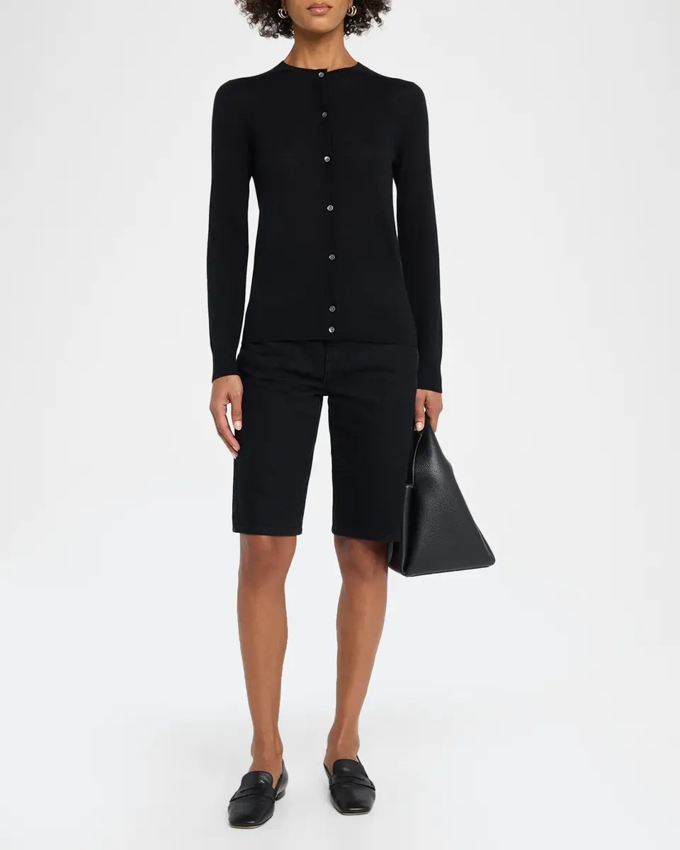 Neiman Marcus Cashmere Collection Superfine Cashmere Crewneck Cardigan | Thumbnail 2