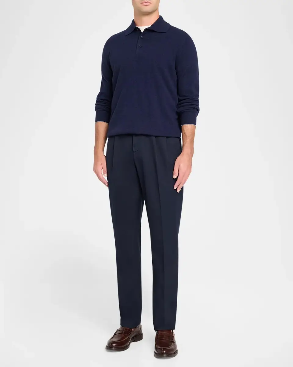 Brunello Cucinelli Men's Cashmere Knit Long-Sleeve Polo Shirt | Thumbnail 2 Brunello Cucinelli Men's Cashmere Knit Long-Sleeve Polo Shirt | Thumbnail 2