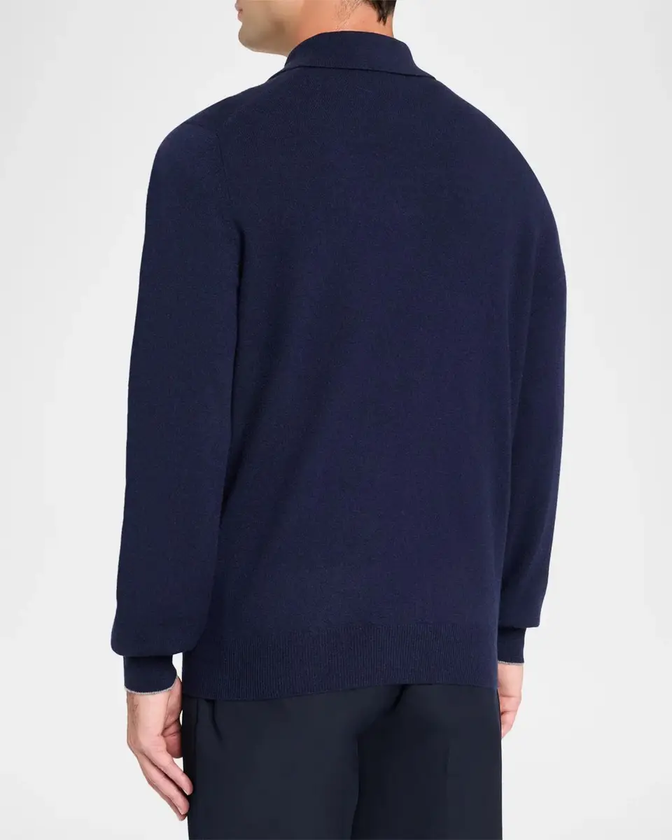 Brunello Cucinelli Men's Cashmere Knit Long-Sleeve Polo Shirt | Thumbnail 3 Brunello Cucinelli Men's Cashmere Knit Long-Sleeve Polo Shirt | Thumbnail 3
