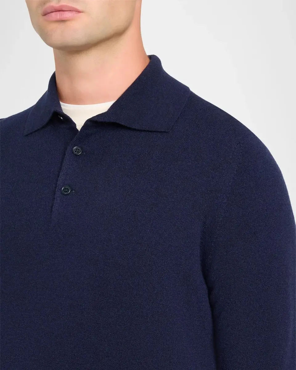 Brunello Cucinelli Men's Cashmere Knit Long-Sleeve Polo Shirt | Thumbnail 5 Brunello Cucinelli Men's Cashmere Knit Long-Sleeve Polo Shirt | Thumbnail 5