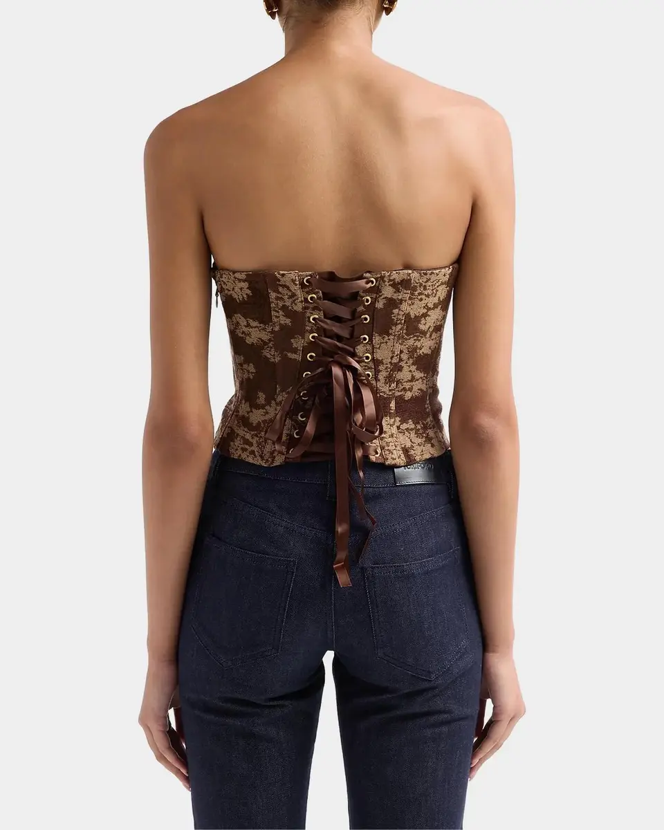 L'Agence Paulette Floral-Jacquard Lace-Up Strapless Top | Thumbnail 3 L'Agence Paulette Floral-Jacquard Lace-Up Strapless Top | Thumbnail 3