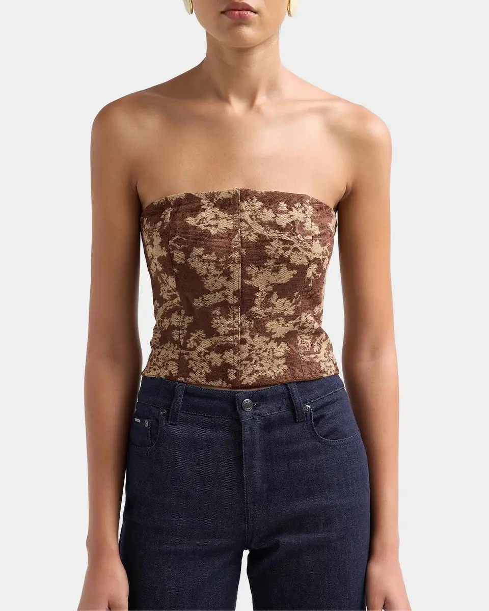 L'Agence Paulette Floral-Jacquard Lace-Up Strapless Top | Thumbnail 4 L'Agence Paulette Floral-Jacquard Lace-Up Strapless Top | Thumbnail 4