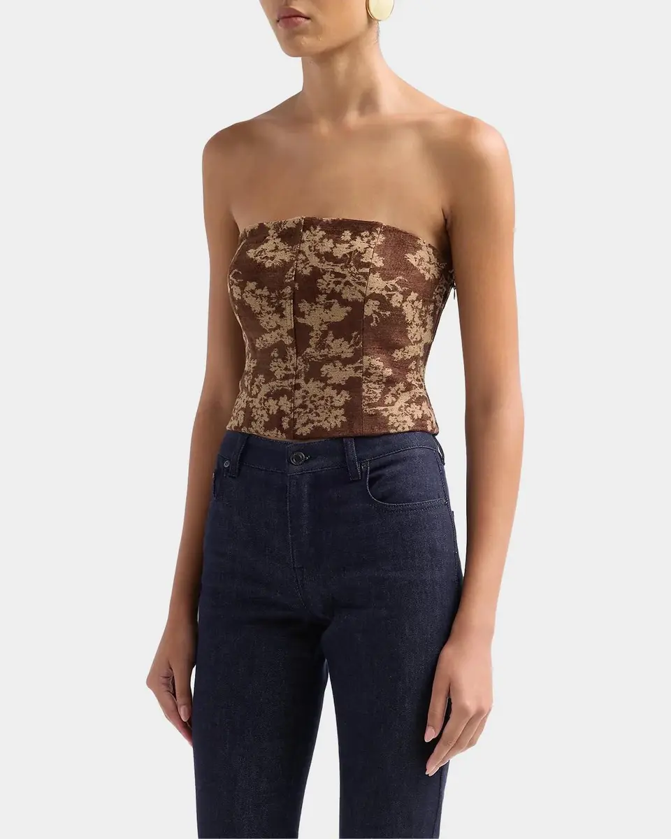 L'Agence Paulette Floral-Jacquard Lace-Up Strapless Top | Thumbnail 5 L'Agence Paulette Floral-Jacquard Lace-Up Strapless Top | Thumbnail 5