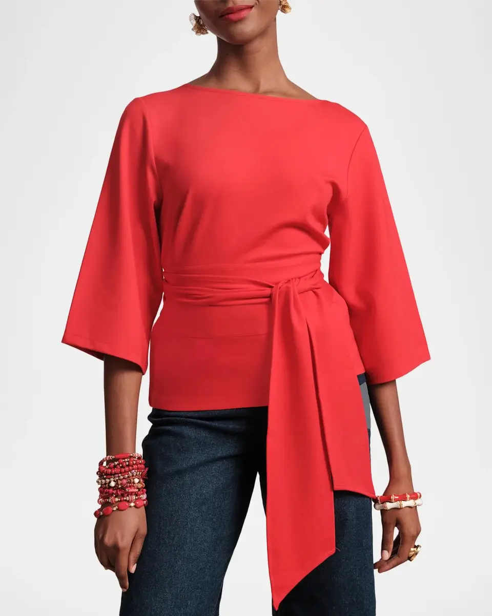 Frances Valentine Whitney Belted 3/4-Sleeve Top | Thumbnail 3