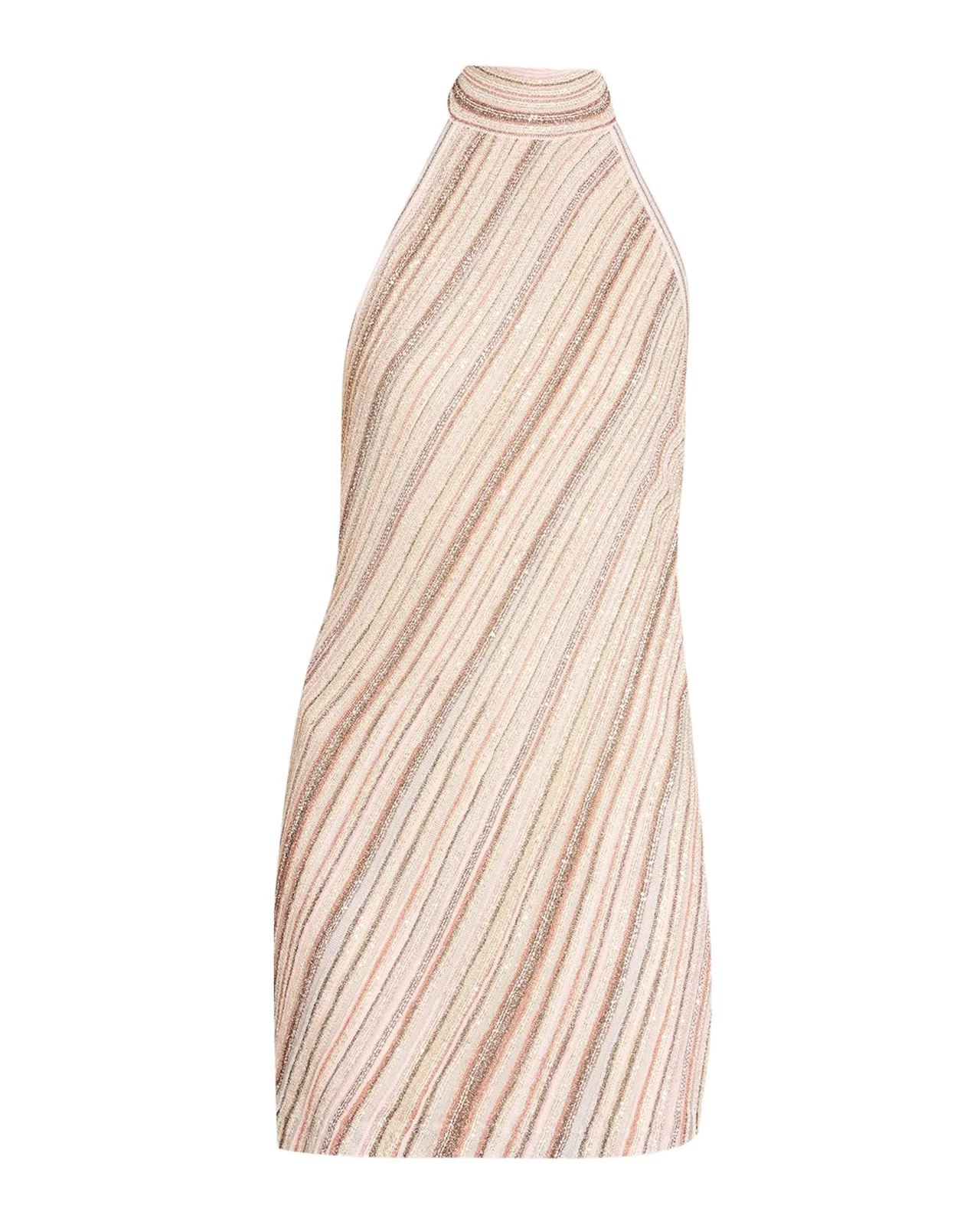 Sleeveless Metallic Diagonal Striped Mini Halter Dress Sleeveless Metallic Diagonal Striped Mini Halter Dress