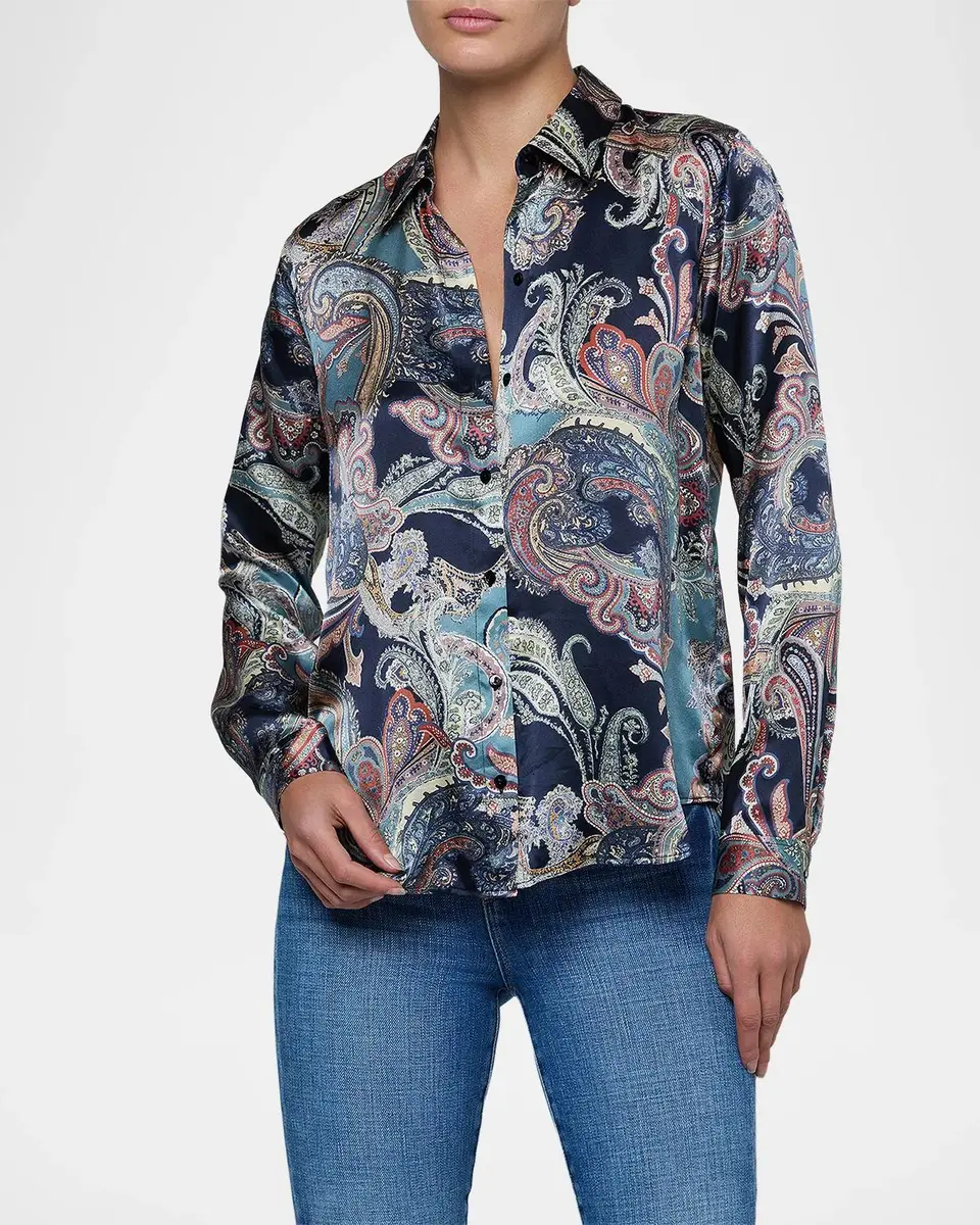 L'Agence Tyler Paisley Silk Blouse | Thumbnail 4