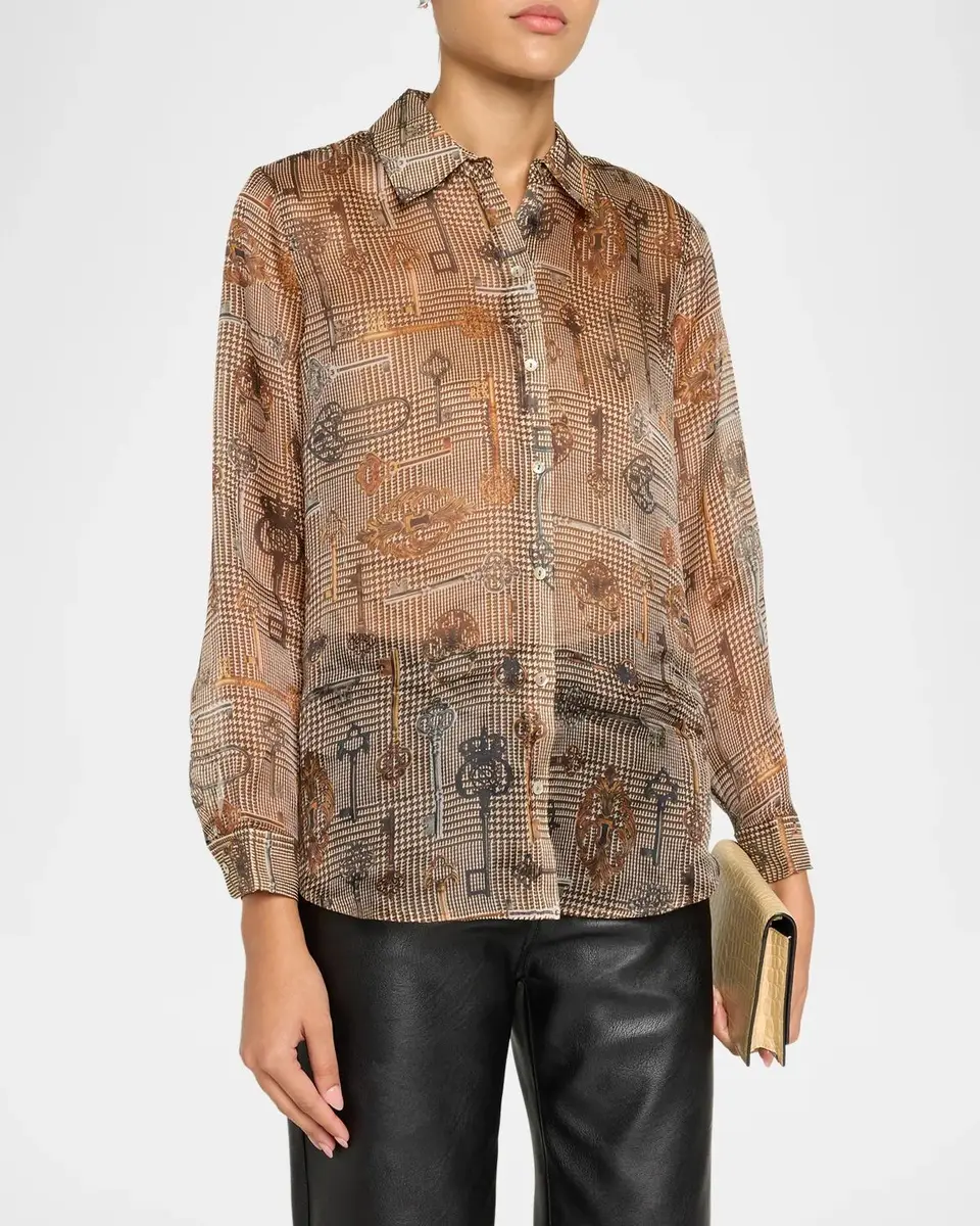 L'Agence Nina Key Houndstooth Silk Blouse | Thumbnail 4 L'Agence Nina Key Houndstooth Silk Blouse | Thumbnail 4