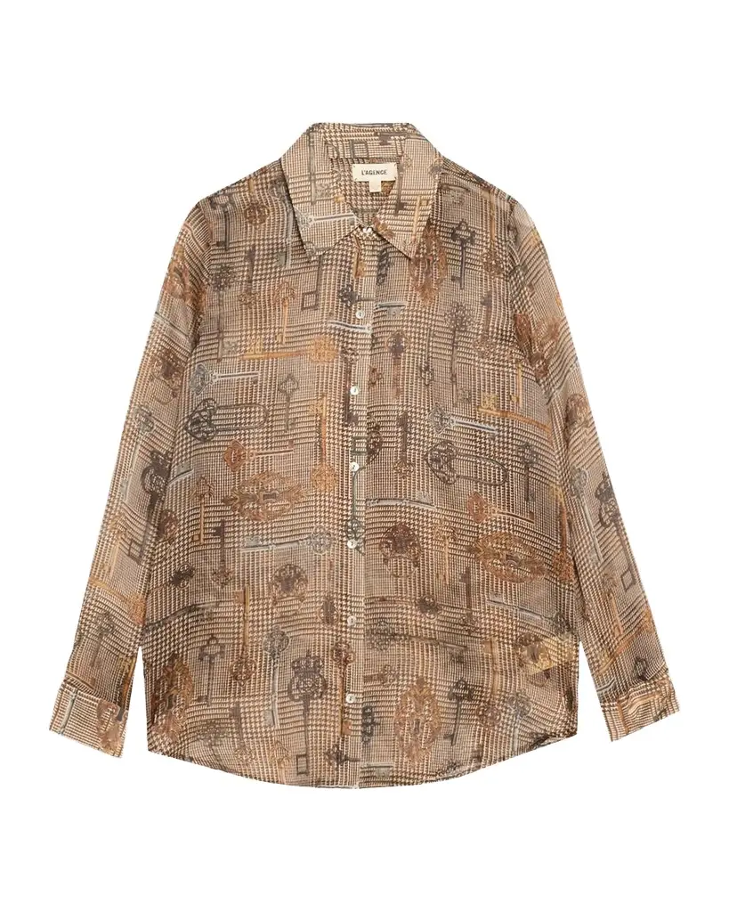 L'Agence Nina Key Houndstooth Silk Blouse