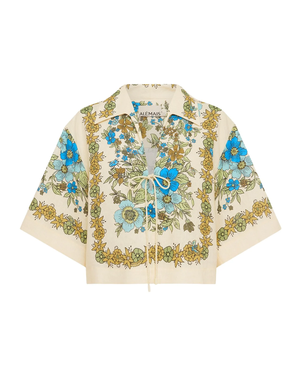 ALÉMAIS Sophia Boxy Floral-Print Linen Top