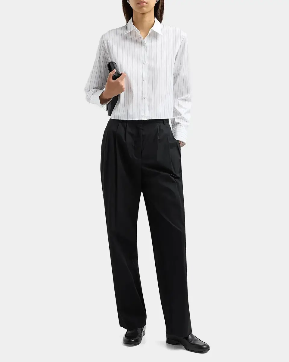 Theory Pinstripe Side-Tab Cropped Shirt | Thumbnail 2
