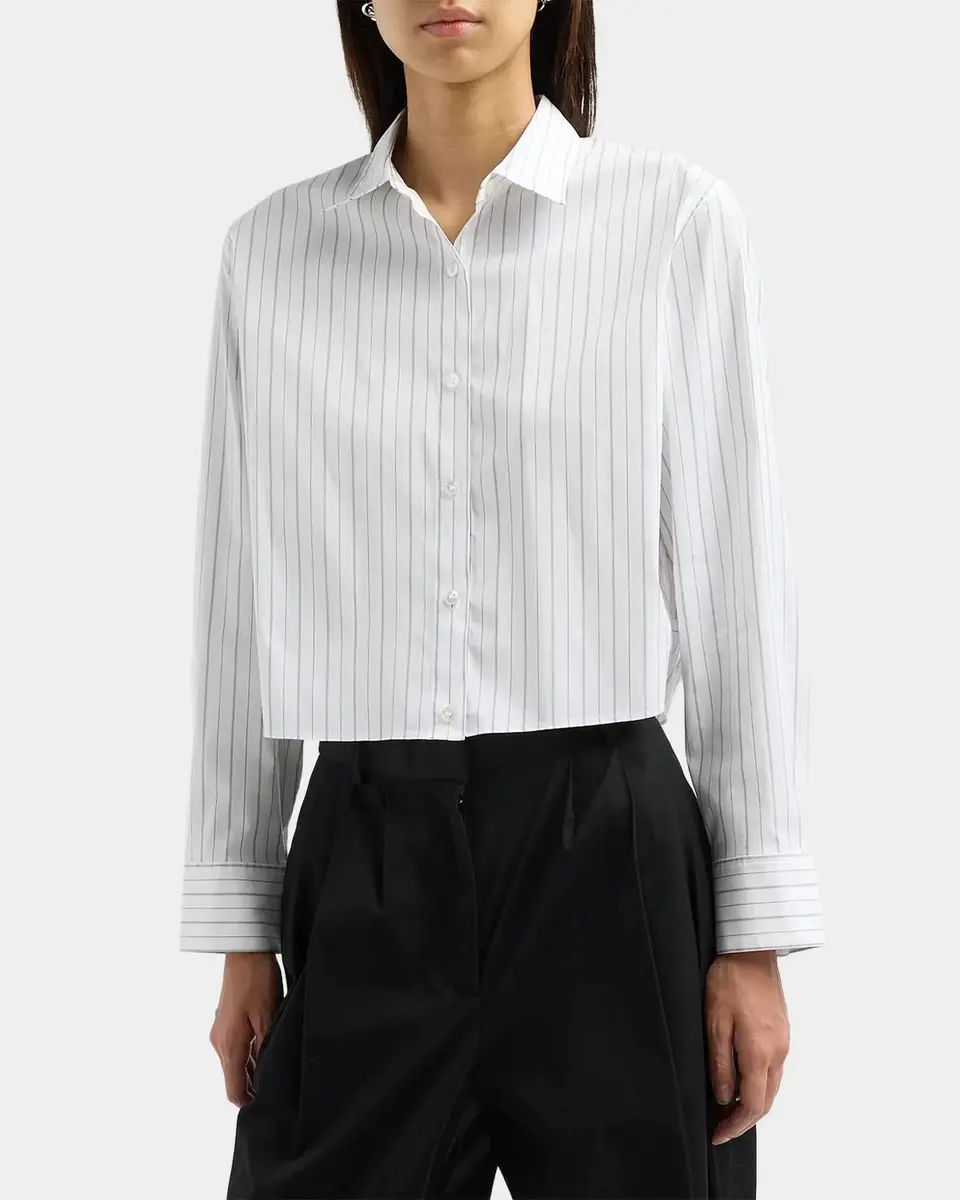 Theory Pinstripe Side-Tab Cropped Shirt | Thumbnail 4