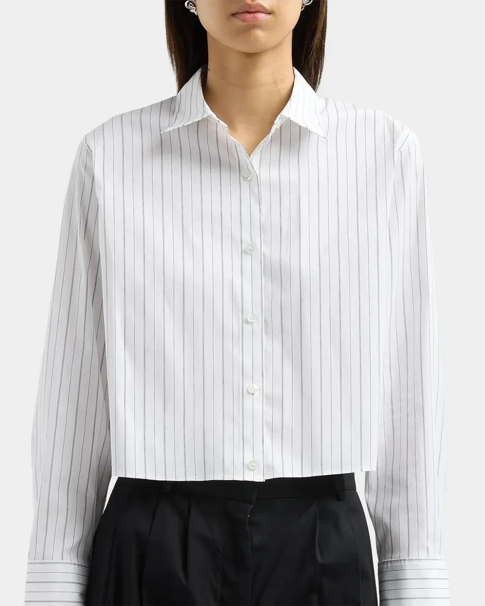 Theory Pinstripe Side-Tab Cropped Shirt | Thumbnail 5