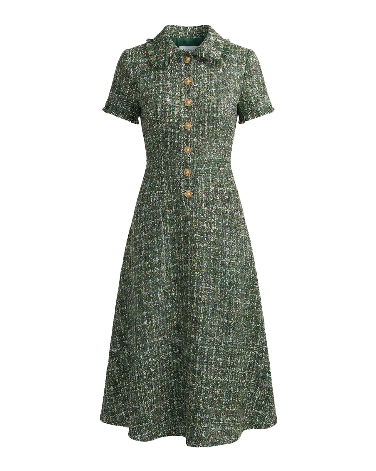 Fringed Boucle A-Line Midi Dress