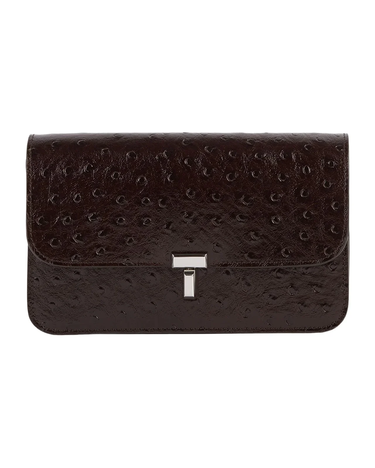 TOTEME T-Lock Ostrich-Embossed Leather Crossbody Bag