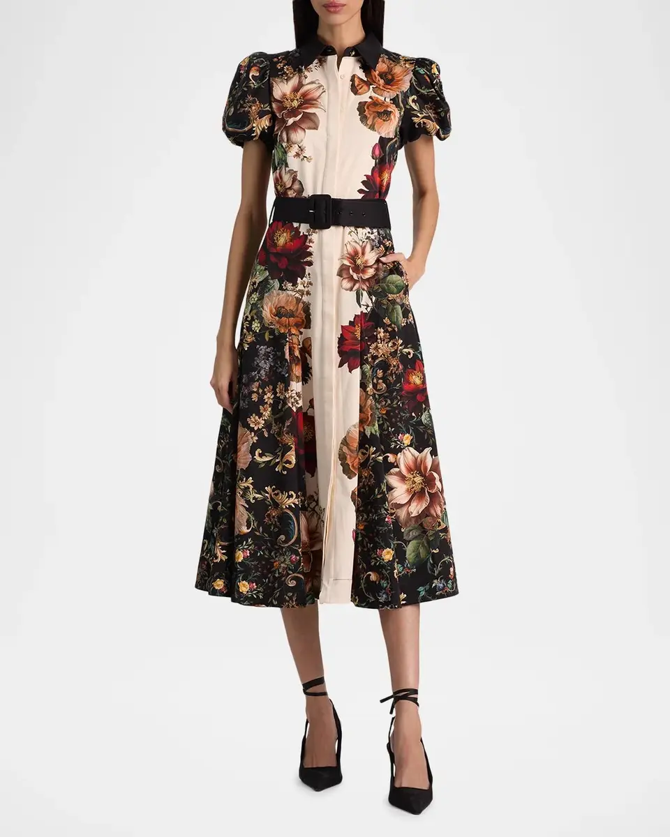 Alice + Olivia Henrietta Floral Belted Midi Dress | Thumbnail 2 Alice + Olivia Henrietta Floral Belted Midi Dress | Thumbnail 2