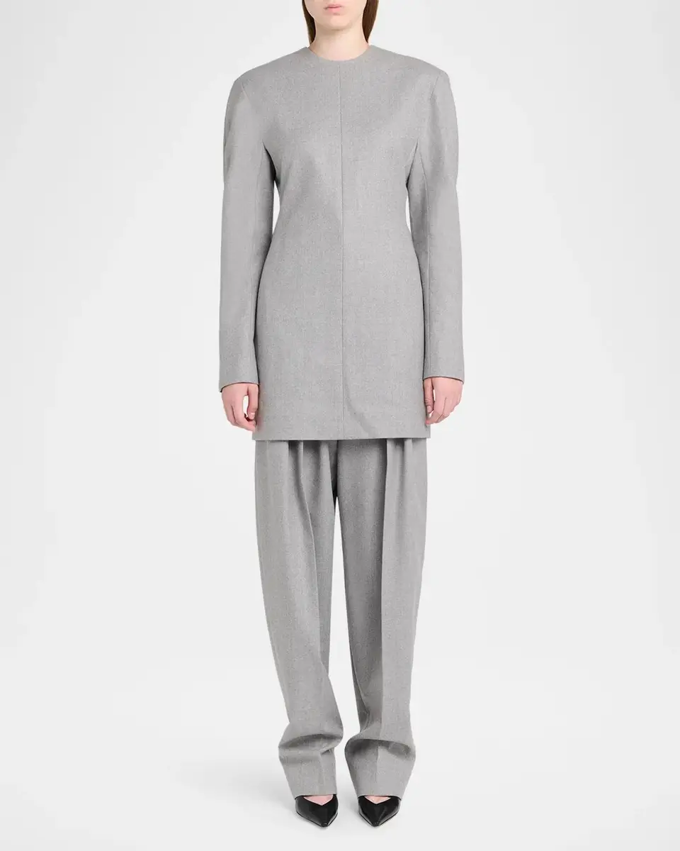 Bottega Veneta Tailored Wool Strong-Shoulder Long-Sleeve Mini Dress | Thumbnail 2 Bottega Veneta Tailored Wool Strong-Shoulder Long-Sleeve Mini Dress | Thumbnail 2