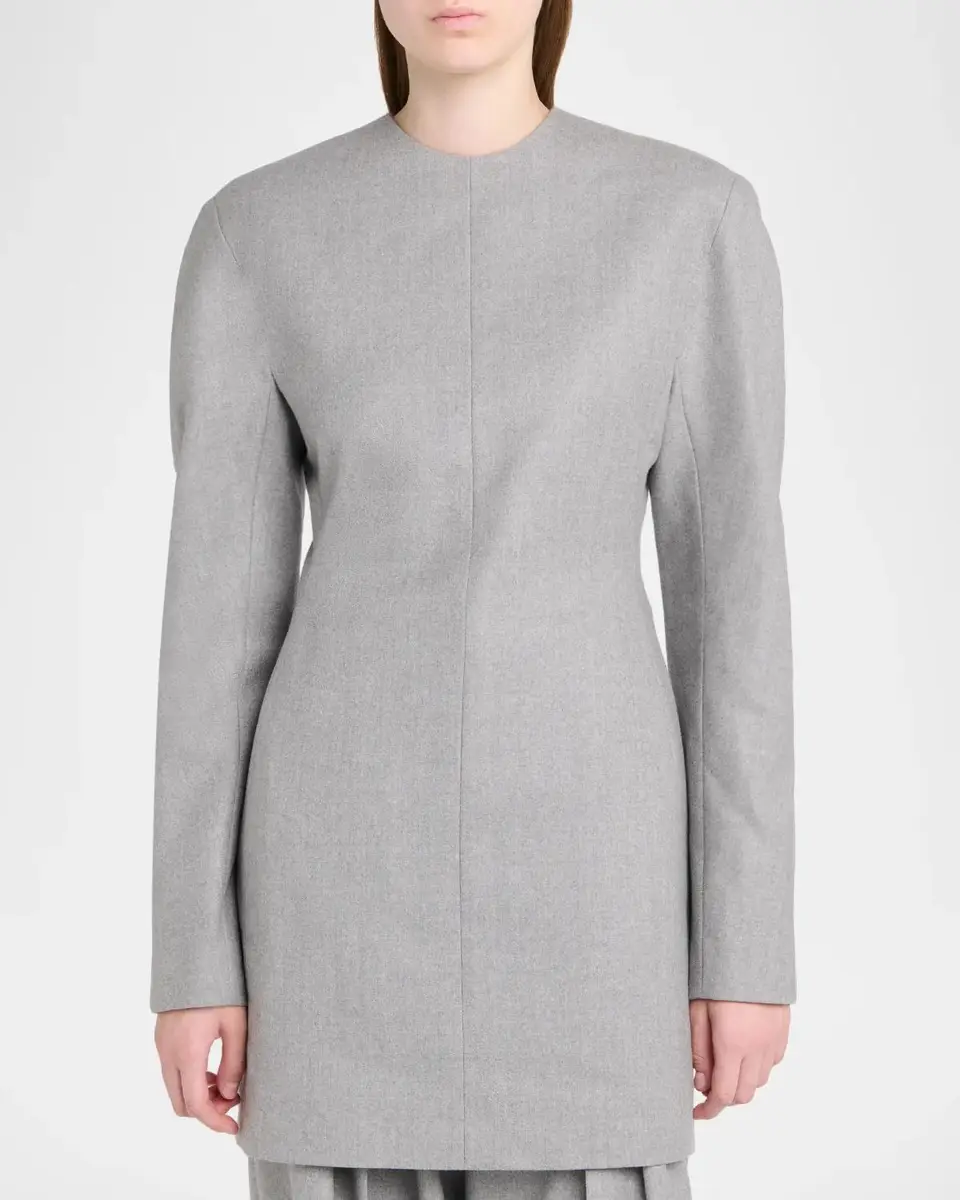 Bottega Veneta Tailored Wool Strong-Shoulder Long-Sleeve Mini Dress | Thumbnail 4 Bottega Veneta Tailored Wool Strong-Shoulder Long-Sleeve Mini Dress | Thumbnail 4