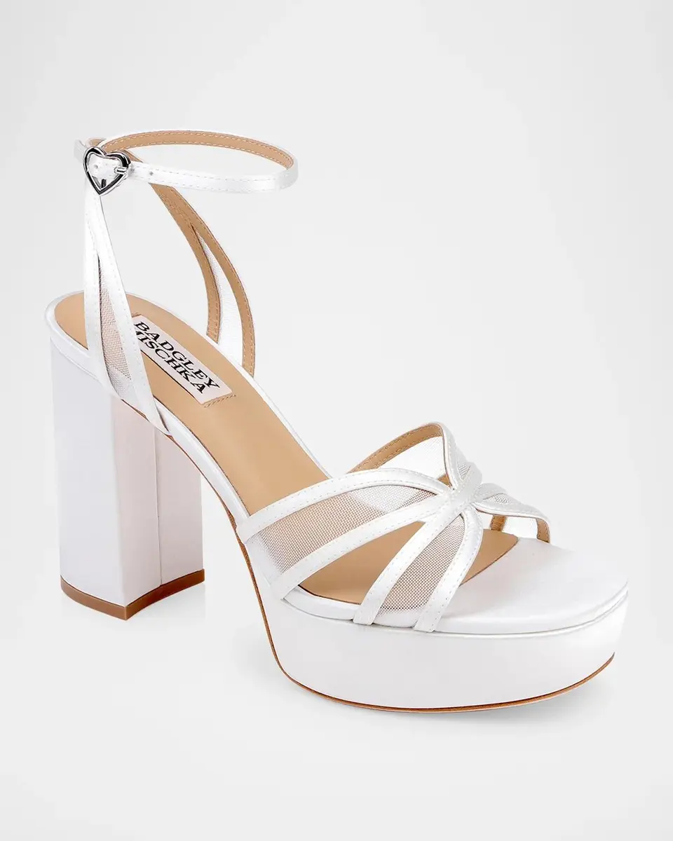 BADGLEY MISCHKA Yohana 100MM Satin & Mesh Sandals | Thumbnail 2 BADGLEY MISCHKA Yohana 100MM Satin & Mesh Sandals | Thumbnail 2